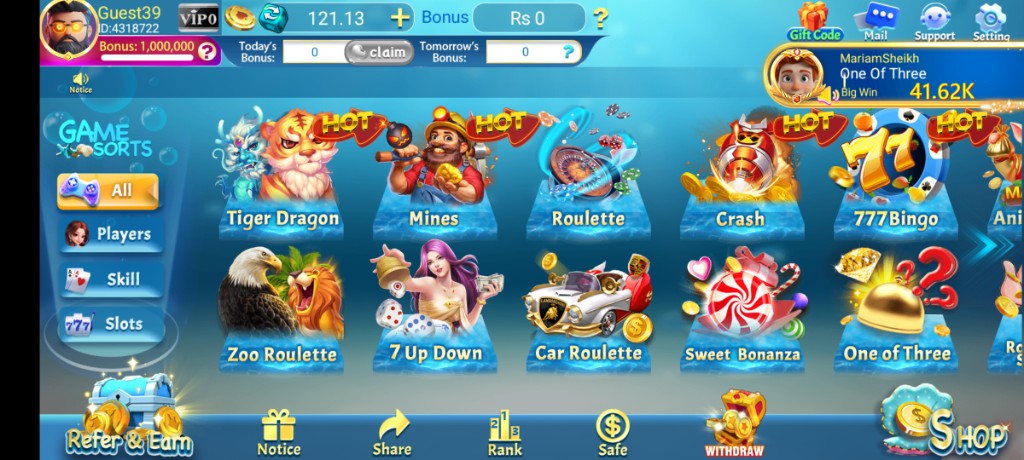 3 Patti Pearl Refer and Win screen with referral code WhatsApp and QR