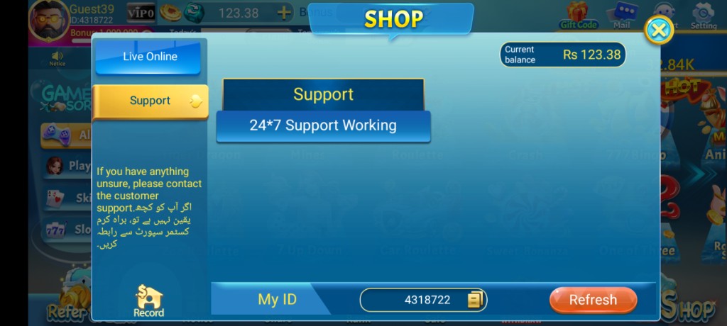 3 Patti Pearl support FAQ screenshot with 24x7 support note